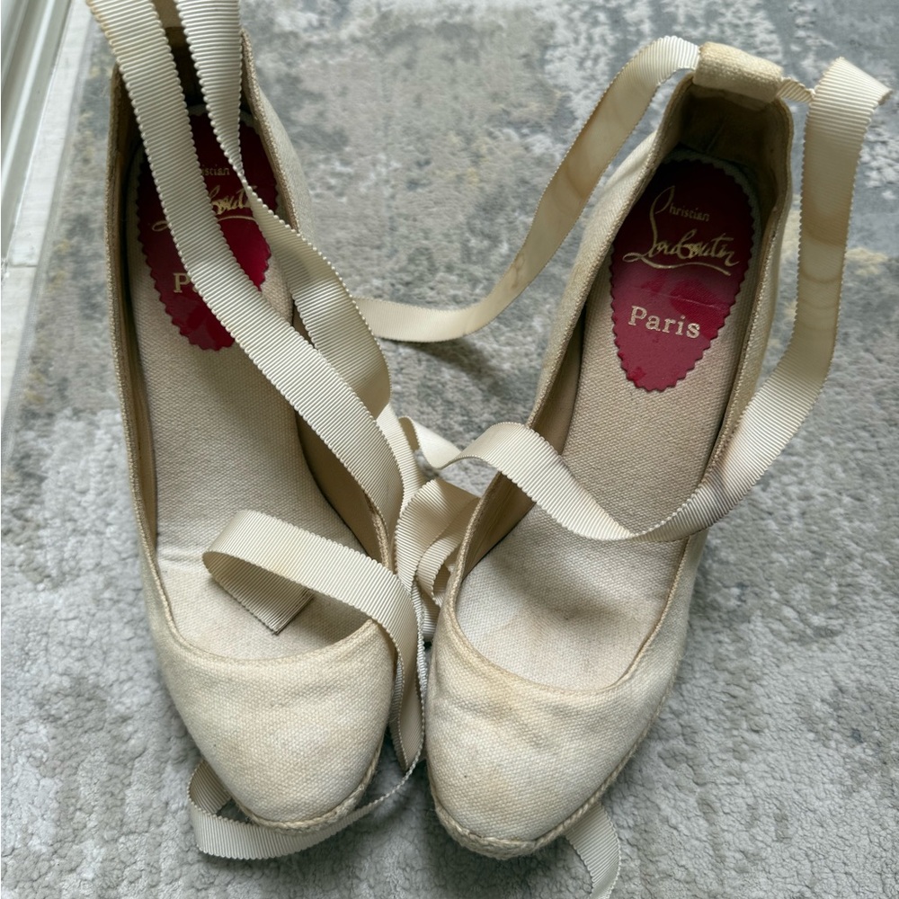 Christian Louboutin Cream Espadrille Flats